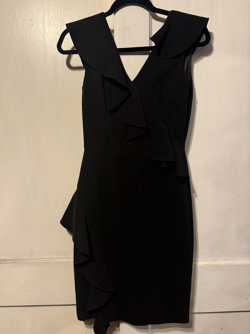 Gianni Bini Black Ruffle V-Neck Mini Dress